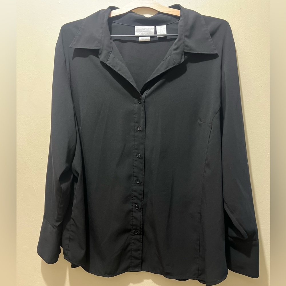 Classic Black Button Down Blouse – Size 2X 🖤